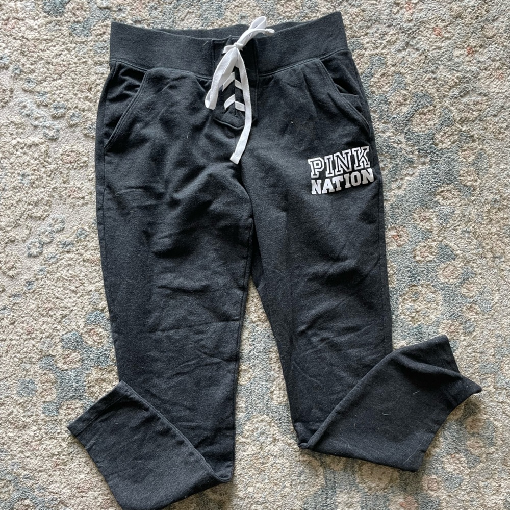 PINK Victoria's Secret Black Joggers with White Drawstring